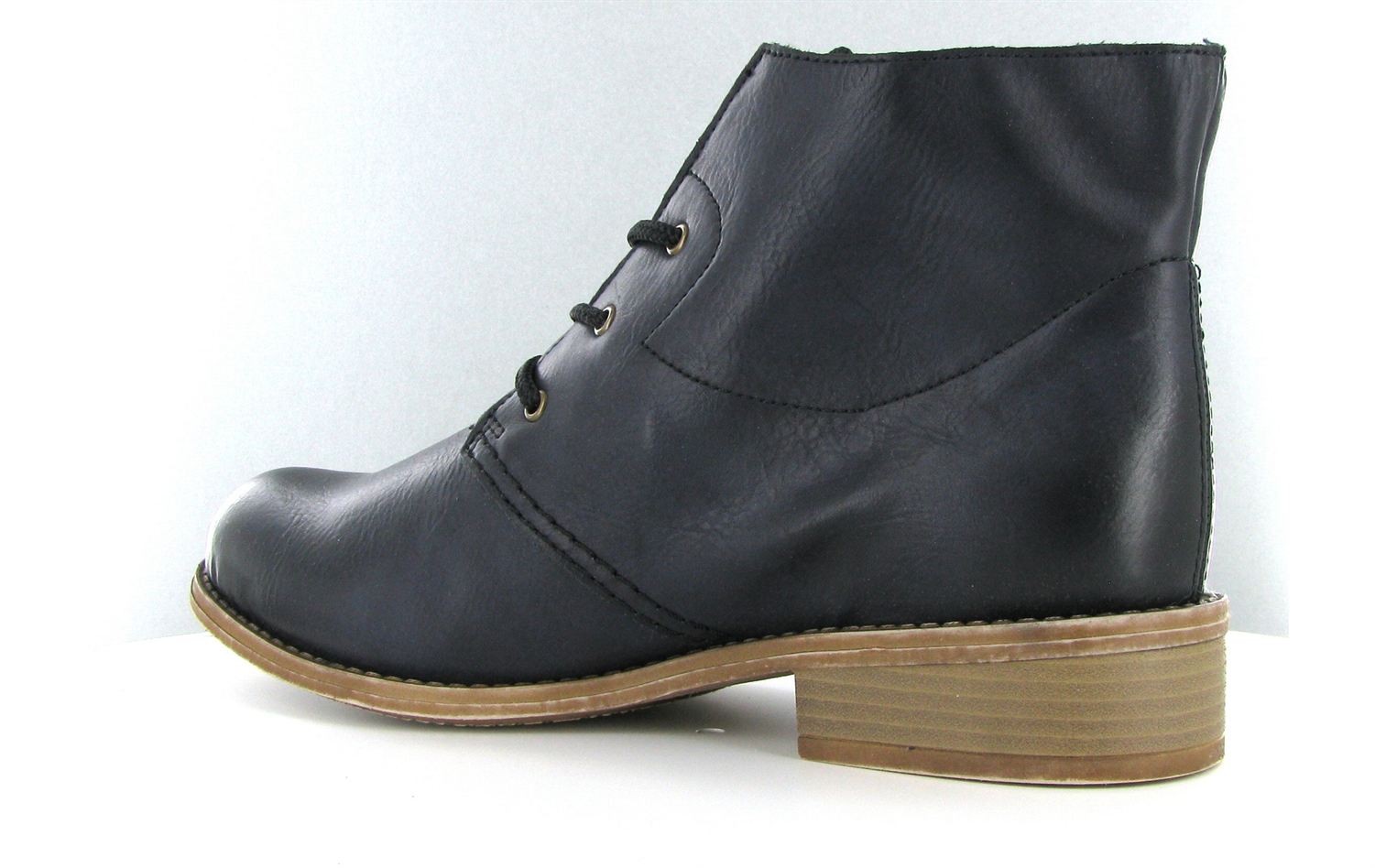 Rieker 72740 Stivali Donna – Sintetico, Tacco 3 Cm, Chiusura Stringata, Colore Nero/Marrone